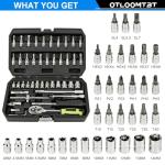 OTLOOMTBT 46 Pieces 1/4 Inch Drive Industrial Grade Socket Ratchet Wrench Set, with Bit Socket Set Metric and Extension Bar for Auto Repairing and Household, With Thickened Storage Case
