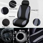 Fabbay 21 Pcs Car Seat Covers Full Set Car Floor Mats Steering Wheel Cover Armrest Seat Belt Pad Seatbelt Cup Mats Emblem Ring Sticker for Sedans Trucks SUV(Black, Gray)