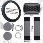Fabbay 21 Pcs Car Seat Covers Full Set Car Floor Mats Steering Wheel Cover Armrest Seat Belt Pad Seatbelt Cup Mats Emblem Ring Sticker for Sedans Trucks SUV(Black, Gray)