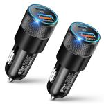 USB C Car Charger, 2 Pack 38W Dual Ports USB-C & USB-A Car Charger Adapter Fast Charging Cigarette Lighter Chargers for iPhone16e 16 15 14 13, Samsung S24, Pixel Cargador para Carro Phone Plug