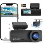 4K Dash Cam Front and Rear, WiFi Dash Cam with 64GB Card, 4K+1080P Dash Camera for Cars, WiFi Car Camera with App Control, 1.47" Screen DashCam with 24H Parking Monitor,G-Sensor