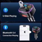 Syncwire Bluetooth 5.4 FM Transmitter Car Adapter 48W (PD 36W & 12W) [Light Switch] [HiFi Bass Sound] [Fast Charging] Wireless Radio Music Adapter LED Display Hands-Free Calling Support USB Drive