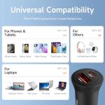 Faninso 60W Car Charger USB C Fast Charge, Aluminum Dual Port Cigarette Lighter Adapter, Car Phone Charger for iPhone 16/15/14 Pro Max Plus, iPad, Samsung Galaxy S24/S23/S22 & More