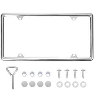 Hanwell Products Chrome License Plate Frame Made of Zinc Alloy Metal, Universal Car Accessories,1 Pack License Plate Holder Never Rust and Unbreakable with Metal Screws, Chrome Caps and Screwdriver