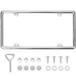 Hanwell Products Chrome License Plate Frame Made of Zinc Alloy Metal, Universal Car Accessories,1 Pack License Plate Holder Never Rust and Unbreakable with Metal Screws, Chrome Caps and Screwdriver
