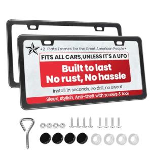2 Pack Matte Black License Plate Frames with 2 Holes, Thick-Coated Rust-Proof Aluminum Metal License Plate Holder, Includes Screw Accessories, Universal Car License Plate Cover for Man