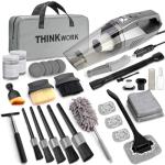 THINKWORK Car Cleaning Kit, Car Detailing Kit Interior Cleaner with High Power Handheld Vacuum, 10Pcs Detailing Brush and Storage Bag, Gray Auto Interior Cleaning Kit for Men