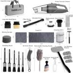 THINKWORK Car Cleaning Kit, Car Detailing Kit Interior Cleaner with High Power Handheld Vacuum, 10Pcs Detailing Brush and Storage Bag, Gray Auto Interior Cleaning Kit for Men