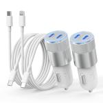 iPhone Car Charger Fast Charging, [Apple MFi Certified] 60W Dual USB-C Power Cigarette Lighter Car Charger+Type-C Cable&Lightning Cable for iPhone 16 15 14 13 12 Pro Plus XS XR iPad, Samsung, Carplay
