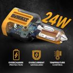 DEWALT Heavy Duty 24W USB Car Charger Adapter, Cigarette Lighter Adapter USBA Charger, Fast Charging Car Lighter USB Adapters, Cell Phone Automobile Chargers for iPhone, Samsung Galaxy, iPad