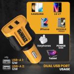 DEWALT Heavy Duty 24W USB Car Charger Adapter, Cigarette Lighter Adapter USBA Charger, Fast Charging Car Lighter USB Adapters, Cell Phone Automobile Chargers for iPhone, Samsung Galaxy, iPad