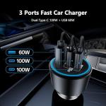 USB C Car Charger Fast Charging 200W, Dual PD 100W Type C Car Charger, PD3.0/QC4.0/PPS Cigarette Lighter Adapter for iPhone 16/15/14/13/12, Galaxy S22/S21 Ultra, MacBook, Laptop etc