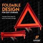 Xpose Safety Reflective Emergency Triangles 3 Pack - Roadside Car Safety and Warning Tool - DOT Approved Triangle Reflectors - Red and Orange Automotive Vehicle Road Visibility and Hazard Marker