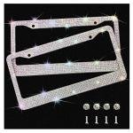 Bling License Plate Frames with High End Ribbon Gift Box,2 Pack Rhinestone License Plate Frame,Handcrafted Crystal Premium Stainless Steel Bling License Plate Frame for Women,Birthday