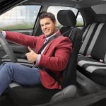 FH Group Car Seat Cover Full Set Striking Striped Gray Car Seat Covers with Front Seat Covers and Rear Split Bench Car Seat Cover Universal Fit Interior Accessories for Cars Trucks and SUVs