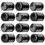 Tire Valve Stem Cap Cover - (12 Pack) Tire Air Cap Metal with Plastic Liner Corrosion Resistant Leak-Proof American Flag for Car Truck Motorcycle Bike Black