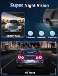 Dash Cam Front and Rear Camera, 4k+1080P WiFi Dual Dash Cam with APP, 3’’ IPS Dash Camera for Cars with Free 64GB Card, Otovoda Dashboard Camera with Night Vision, 24/7 Parking Monitor, WDR