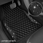 CAR PASS Bling Leather Car Mats Shining Diamond Floor Mats Sparkly Glitter Crystal Rhinestones Carpet Anti-Slip Waterproof Pad Universal Fit for Automotive SUV, Sedan, Van, 5pcs for Girl Women Black
