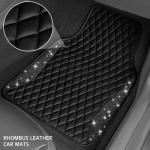 CAR PASS Bling Leather Car Mats Shining Diamond Floor Mats Sparkly Glitter Crystal Rhinestones Carpet Anti-Slip Waterproof Pad Universal Fit for Automotive SUV, Sedan, Van, 5pcs for Girl Women Black