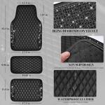 CAR PASS Bling Leather Car Mats Shining Diamond Floor Mats Sparkly Glitter Crystal Rhinestones Carpet Anti-Slip Waterproof Pad Universal Fit for Automotive SUV, Sedan, Van, 5pcs for Girl Women Black