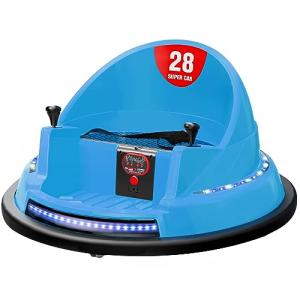 FurniFusion Bumper Car for Toddlers 2-8, 12V Toddler Bumper Car with Remote Control, Safety Certified, Flashing Lights Music & 360 Degree Spin for Birthday Gift(Blue)