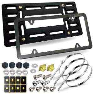BGGTMO Front License Plate Mounting Kit- License Plate Bracket Holder Frame- Universal Bumper Car Tag Frame Mount Adapter with Stainless Steel Screw Cap, Cable Ties