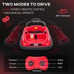 Aosom 12V Toddler Bumper Car with Remote Control, 360° Rotation Kids Electric Ride-On Toy, Twins Motor, Colorful LED Lights, 3 Songs, for Boys and Girls, Red