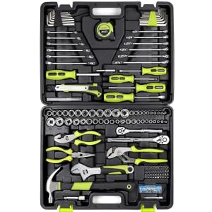 FASTPRO 225-Piece Household Tool Set, SAE & Metric Mechanics Hand Tool Set with Toolbox, Home/Auto Repairing Tool Kit for DIY, Home Maintenance and Car Repairing, Green
