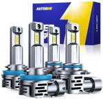 AUTOONE H11/9005/H9/HB3 Bulbs Combo, 70,000LM Super Bright H11 9005 Fog Light Bulbs, 1:1 Size, White, Pack of 4