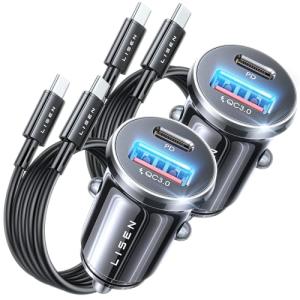 LISEN Super Fast iPhone 16 Car Charger USB C [Alloy] 2 Pack 54W iPhone 15 Type C Car Charger Fast Charging Cigarette Lighter Adapter for 17 iPhone 16e Pro Max Plus/15,Samsung Galaxy Z Fold 7 S25 Ultra