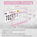 Amiss Bling License Plate Frame for Women, 2Pack Rhinestone Handcrafted Crystal Premium Stainless Steel, Stainless Steel Car Accessories with Diamond Sparkle Glitter Caps (Pink)