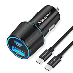 Meagoes USB C Car Charger, 48W 2-Port Fast Charging Adapter with PD&QC3.0 Compatible for iPhone 16/15 Pro Max/Samsung Galaxy S25/S24/S23/S22/S21/S20 Plus/Ultra/Note 20/10, iPad Pro -3.3ft Type C Cord