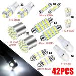 HIPOPY 42 Pcs Car LED Lights Kit, Auto Interior Bulbs Set, 6000K 12V T10 For Accessory, Brake, License Plate, Map, Parking Lights