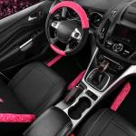CAR PASS Universal Leather Pink Lace Car Seat Covers Full Set for Women Girls, Waterproof Car Floor Mats Carpet, Steering Wheel Cover for Car Accessories Interior Sets 10PCS Included