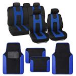 carXS Forza Series Blue Seat Covers Full Set Combo with Car Floor Mats – Front and Rear Bench Cover & Protector Set, Interior Covers for Auto Truck Van SUV