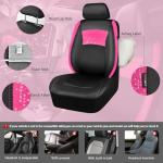 CAR PASS Universal Leather Pink Lace Car Seat Covers Full Set for Women Girls, Waterproof Car Floor Mats Carpet, Steering Wheel Cover for Car Accessories Interior Sets 10PCS Included