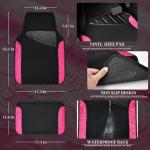 CAR PASS Universal Leather Pink Lace Car Seat Covers Full Set for Women Girls, Waterproof Car Floor Mats Carpet, Steering Wheel Cover for Car Accessories Interior Sets 10PCS Included