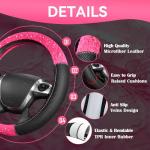 CAR PASS Universal Leather Pink Lace Car Seat Covers Full Set for Women Girls, Waterproof Car Floor Mats Carpet, Steering Wheel Cover for Car Accessories Interior Sets 10PCS Included