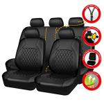 HORSE KINGDOM Universal Deluxe Pu Luxury Vinyl Faux Leather Car Seat Covers Full Set, Airbag Compatible, Breathable, Fit for Cars, Trucks, SUV (All Black)