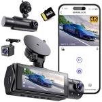 Miden X5 4K WiFi Dash Cam Front and Rear Inside, 2160P+1080P+1080P FHD 3 Channel Dash Camera for Cars, 360° All Sides Dashcam, Free 64G SD Card, G-Sensor, WDR, Night Vision, 24H Parking Monitor