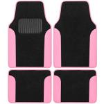 BDK Carpet Floor Mats for Cars, Two-Tone Carpet Car Mat with Faux Leather Accents, Automotive Floor Mat Sets with Built-in Heel Pad, Stylish Interior Car Accessories Pink
