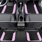 BDK Carpet Floor Mats for Cars, Two-Tone Carpet Car Mat with Faux Leather Accents, Automotive Floor Mat Sets with Built-in Heel Pad, Stylish Interior Car Accessories Pink