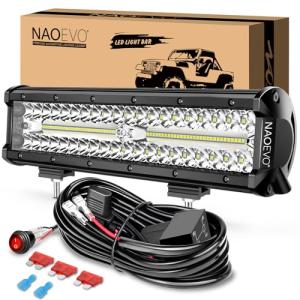 NAOEVO 12 Inch LED Light Bar, 300W 30000LM LED Offroad/Driving/Fog Lights with Wiring Harness Kit, Spot Flood Work Lights for Truck UTV ATV Golf Cart Boat, 1 Pc (White)
