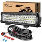 NAOEVO 12 Inch LED Light Bar, 300W 30000LM LED Offroad/Driving/Fog Lights with Wiring Harness Kit, Spot Flood Work Lights for Truck UTV ATV Golf Cart Boat, 1 Pc (White)