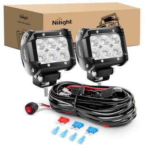 Nilight - ZH010 2PCS 4 Inch 18W Flood LED Fog Lights Off Road Driving Lights With Wiring Harness, 2 Years Warranty