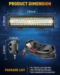 NAOEVO 12 Inch LED Light Bar, 300W 30000LM LED Offroad/Driving/Fog Lights with Wiring Harness Kit, Spot Flood Work Lights for Truck UTV ATV Golf Cart Boat, 1 Pc (White)