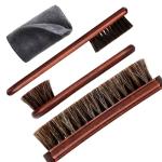 Lyssra 4-Piece 100% Horse Hair Shoe Brush Kit Premium Dauber Applicators Leather Care Cleaning Set with Polishing Brushes and Cloth for Leather Suede Shoes Boots Bags Cars Cleaning Polishing