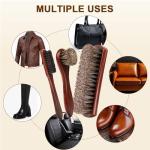 Lyssra 4-Piece 100% Horse Hair Shoe Brush Kit Premium Dauber Applicators Leather Care Cleaning Set with Polishing Brushes and Cloth for Leather Suede Shoes Boots Bags Cars Cleaning Polishing