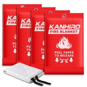Emergency Fire Blanket for Home Kitchen - KANHIRO Fiberglass Fire Suppression Blanket Great for School, Fireplace, Grill, Car, Office, Warehouse (4 Pack, 39 in X 39 in)