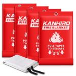 Emergency Fire Blanket for Home Kitchen - KANHIRO Fiberglass Fire Suppression Blanket Great for School, Fireplace, Grill, Car, Office, Warehouse (4 Pack, 39 in X 39 in)